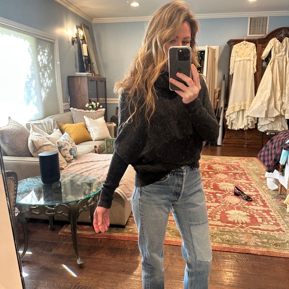 Women's Vintage Charcoal Heather Gray turtle neck Sweater